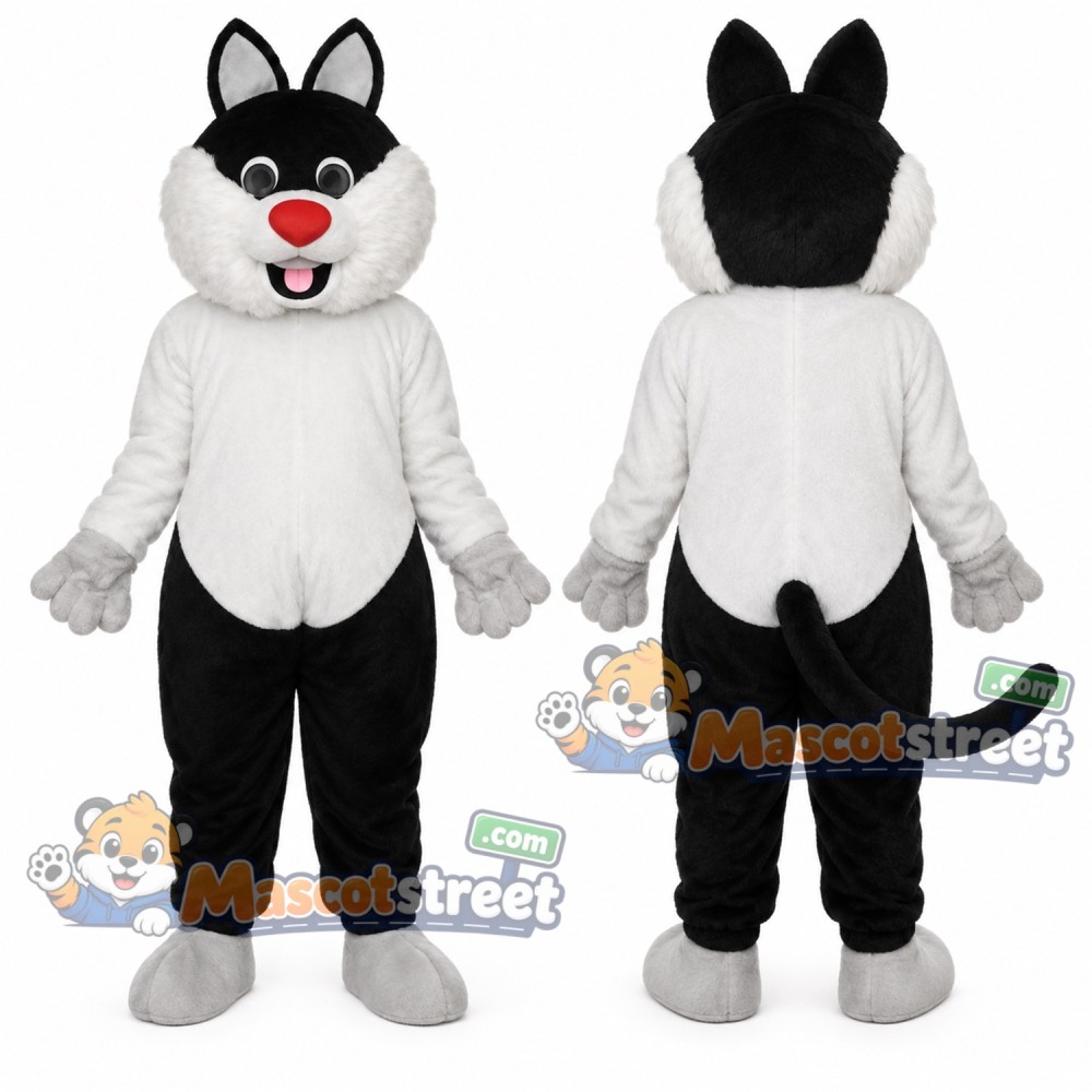 Black and White Cat Mascot Costume with White Shirt Black and White Cat Mascot Costume with White Shirt