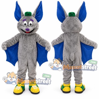Gray Bat Mascot Costume with Green Hat Gray Bat Mascot Costume with Green Hat