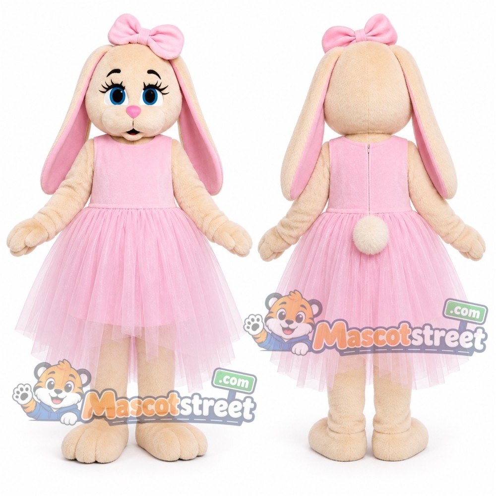 Cream Rabbit Mascot Costume with Pink Tutu Dress Cream Rabbit Mascot Costume with Pink Tutu Dress