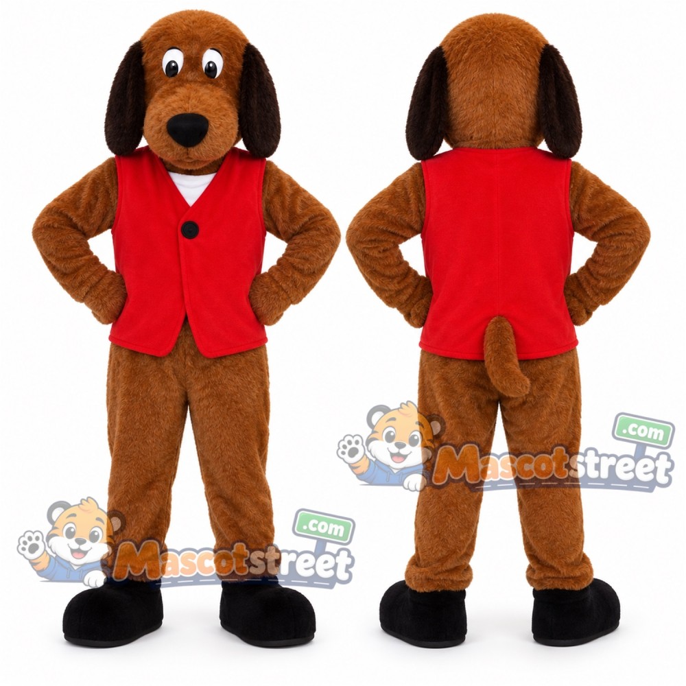 Brown Dog Mascot Costume with Red Vest Brown Dog Mascot Costume with Red Vest