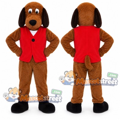 Brown Dog Mascot Costume with Red Vest Brown Dog Mascot Costume with Red Vest