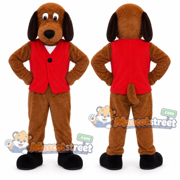 Brown Dog Mascot Costume with Red Vest