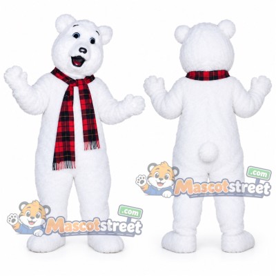 White Polar Bear Mascot Costume with Plaid Scarf White Polar Bear Mascot Costume with Plaid Scarf