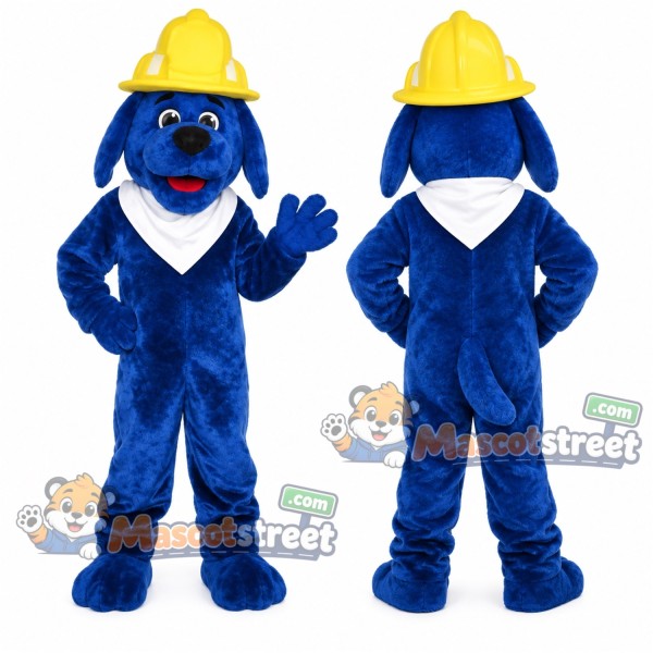 Blue Firefighter Dog Mascot Costume with Yellow Helmet