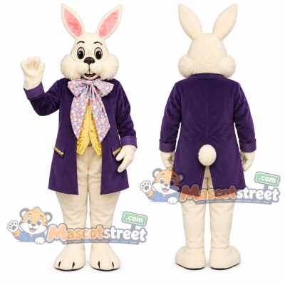 Cream Rabbit Mascot Costume with Purple Coat and Yellow Vest Cream Rabbit Mascot Costume with Purple Coat and Yellow Vest
