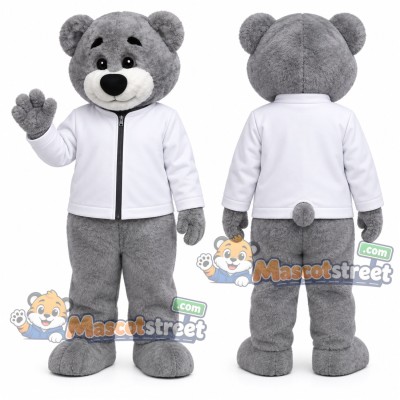 Gray Bear Mascot Costume with White Jacket