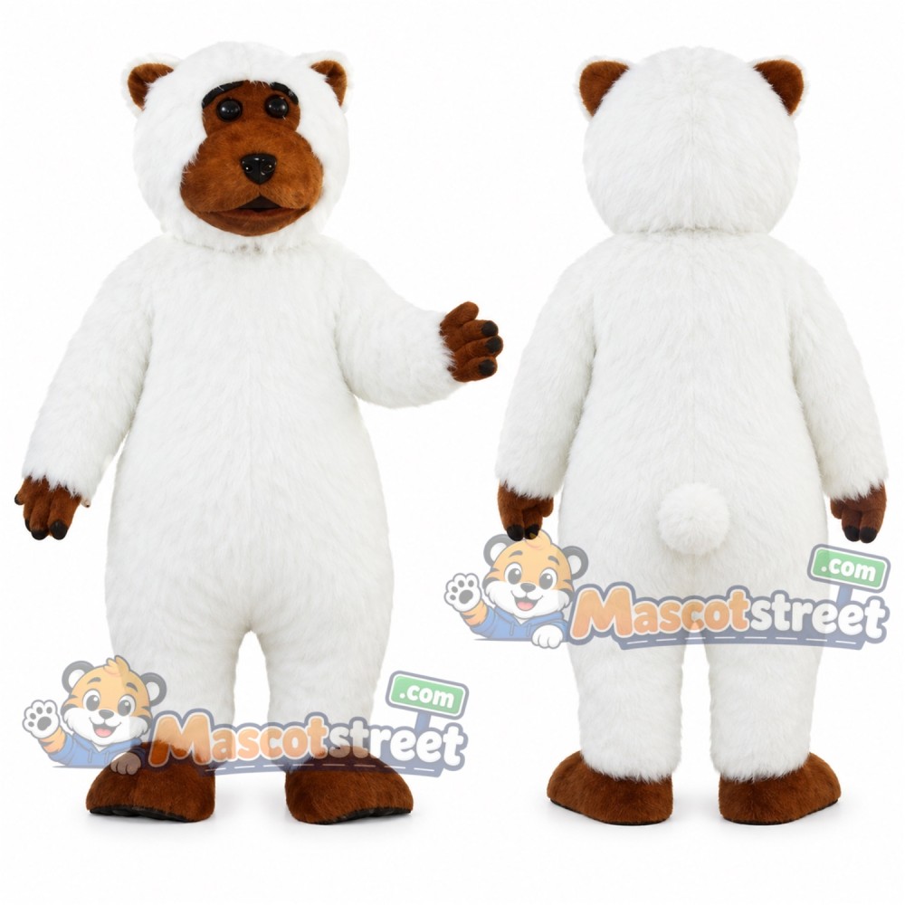 White and Brown Bear Mascot Costume