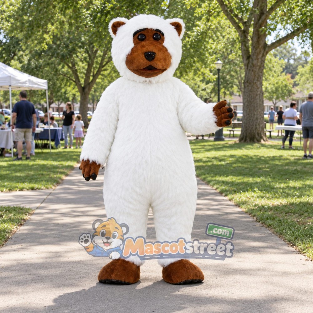 White and Brown Bear Mascot Costume