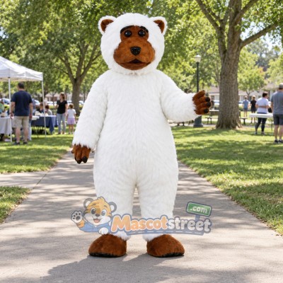 White and Brown Bear Mascot Costume