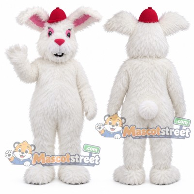 White Rabbit Mascot Costume with Santa Hat White Rabbit Mascot Costume with Santa Hat