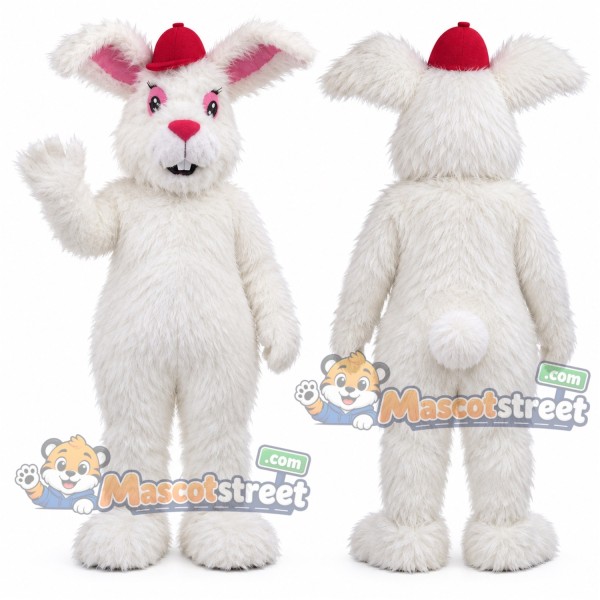 White Rabbit Mascot Costume with Santa Hat