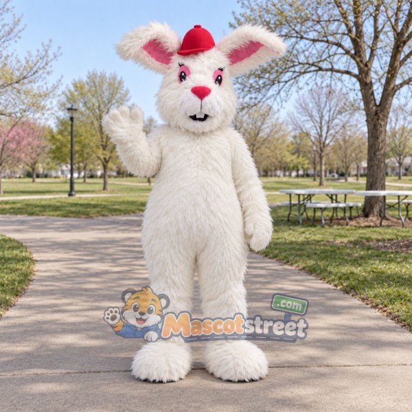 White Rabbit Mascot Costume with Santa Hat