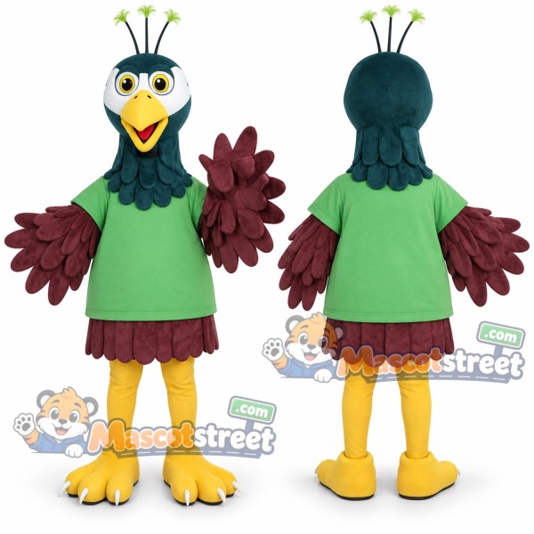 Peacock Mascot Costume with Green Shirt