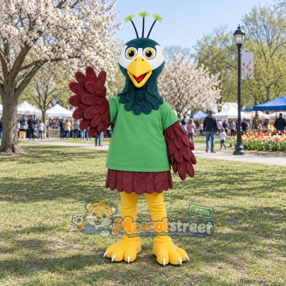 Peacock Mascot Costume with Green Shirt