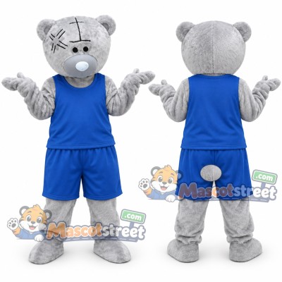 Gray Bear Mascot Costume with Blue Sports Uniform Gray Bear Mascot Costume with Blue Sports Uniform