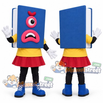 Blue Book Mascot Costume with Yellow Shirt and Red Skirt Blue Book Mascot Costume with Yellow Shirt and Red Skirt