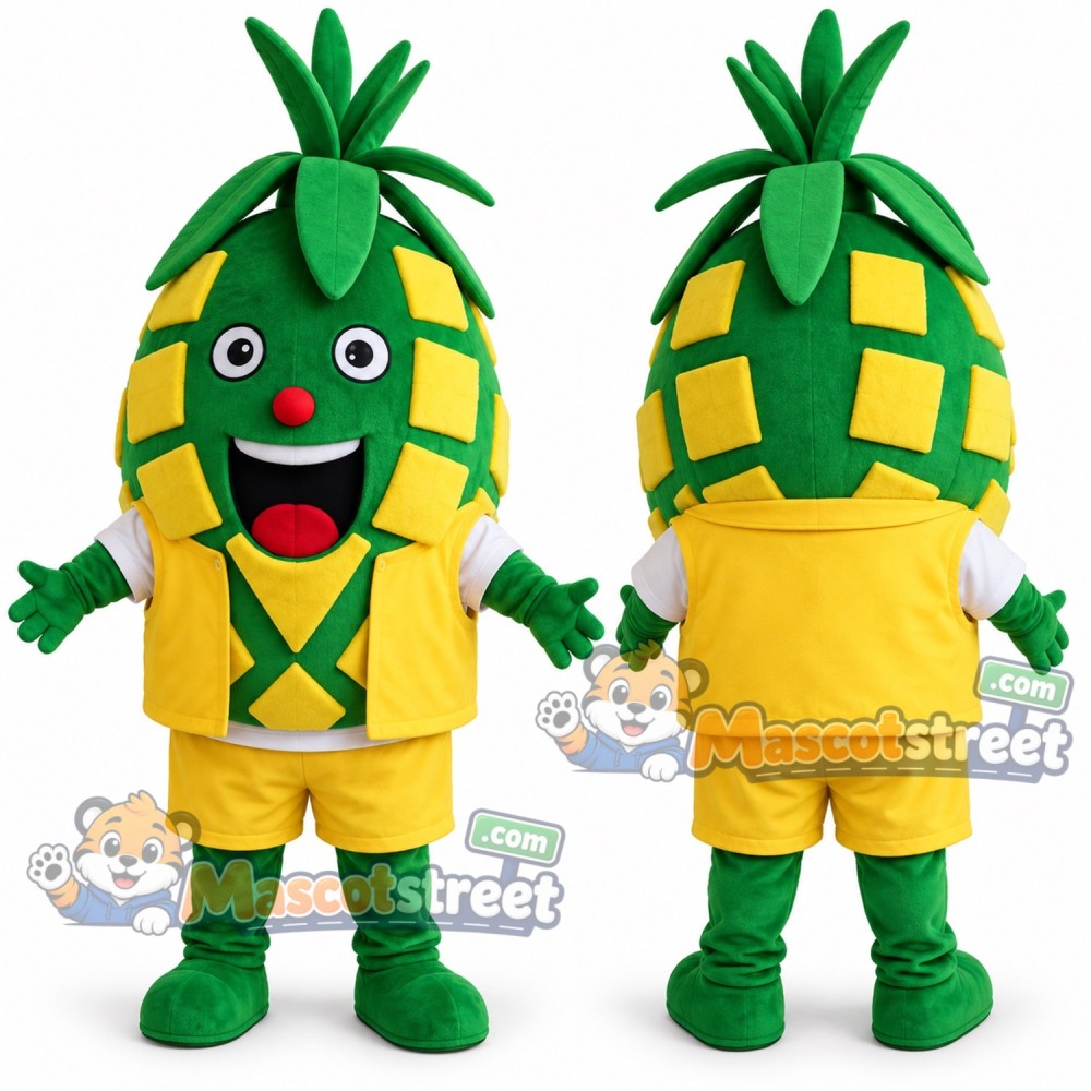Green Pineapple Mascot Costume with Yellow Shirt and Shorts Green Pineapple Mascot Costume with Yellow Shirt and Shorts