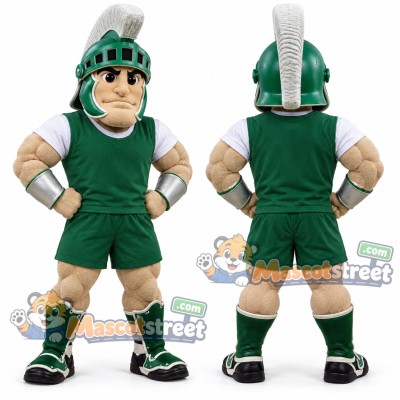 Spartan Warrior Mascot Costume with Green Armor and Plumed Helmet Spartan Warrior Mascot Costume with Green Armor and Plumed Helmet