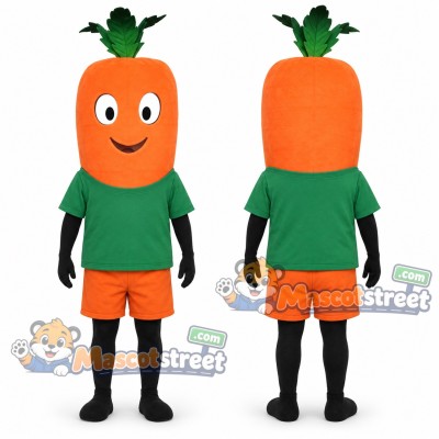 Carrot Mascot Costume with Green Shirt and Orange Shorts