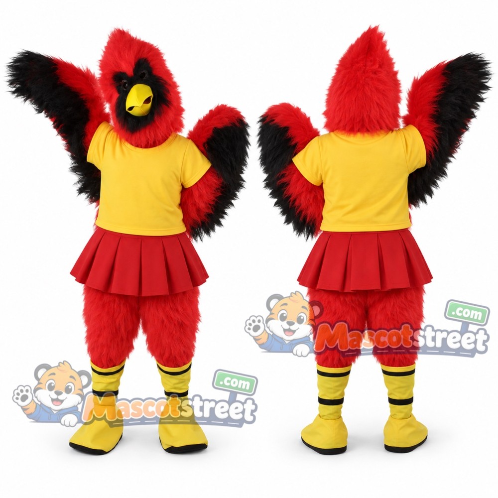 Red Cardinal Mascot Costume with Yellow Shirt and Red Skirt Red Cardinal Mascot Costume with Yellow Shirt and Red Skirt