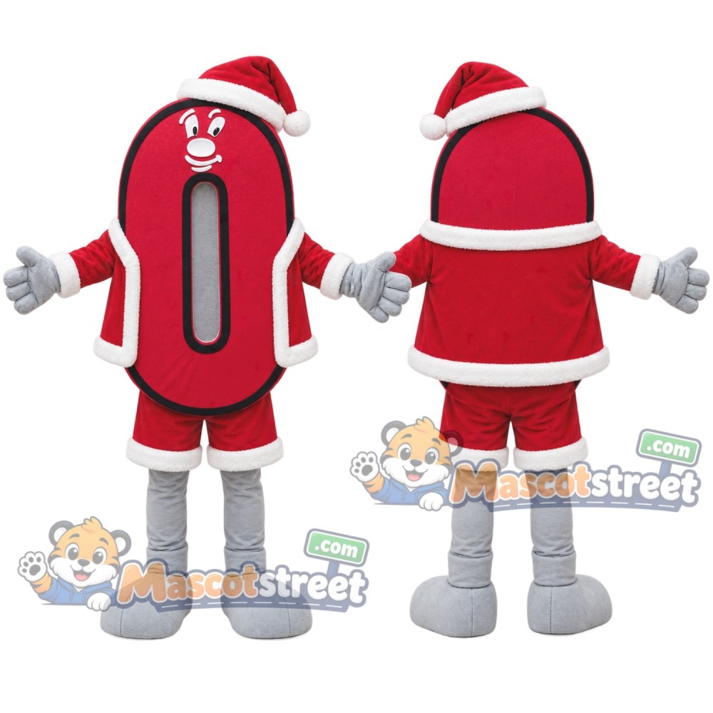 Red Number Zero Mascot Costume with Santa Suit and Hat Red Number Zero Mascot Costume with Santa Suit and Hat