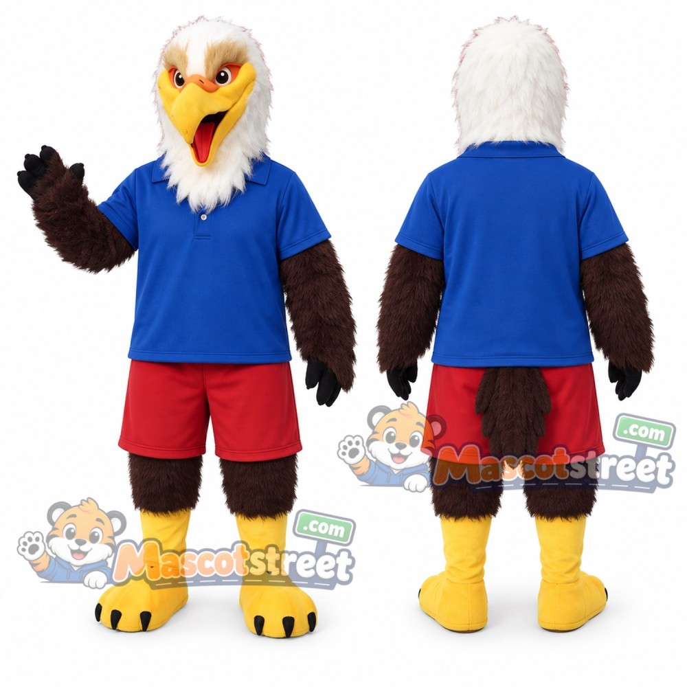 Bald Eagle Mascot Costume with Blue Shirt and Red Shorts Bald Eagle Mascot Costume with Blue Shirt and Red Shorts