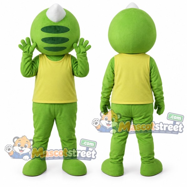 Green Frog Mascot Costume with Yellow Shirt