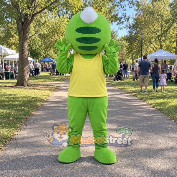 Green Frog Mascot Costume with Yellow Shirt Green Frog Mascot Costume with Yellow Shirt