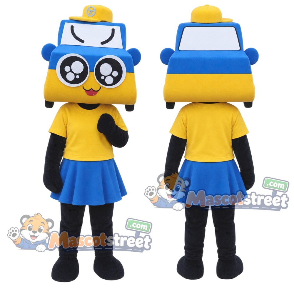 Blue and Yellow Car Mascot Costume with Yellow Shirt and Blue Skirt Blue and Yellow Car Mascot Costume with Yellow Shirt and Blue Skirt