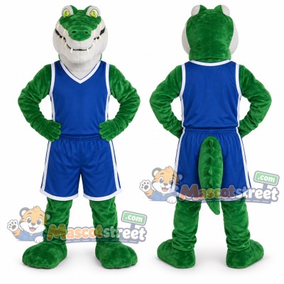 Green Crocodile Mascot Costume with Blue Sports Uniform