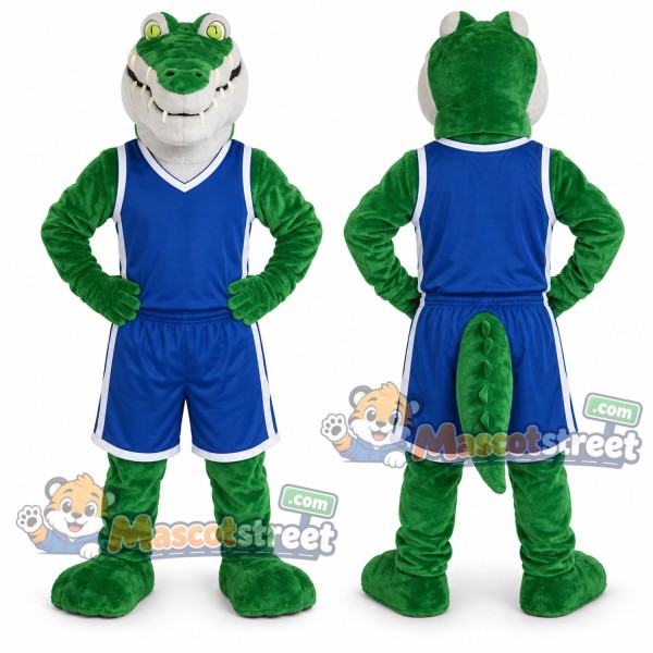 Green Crocodile Mascot Costume with Blue Sports Uniform