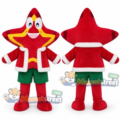 Red Star Mascot Costume with Santa Jacket and Green Shorts Red Star Mascot Costume with Santa Jacket and Green Shorts