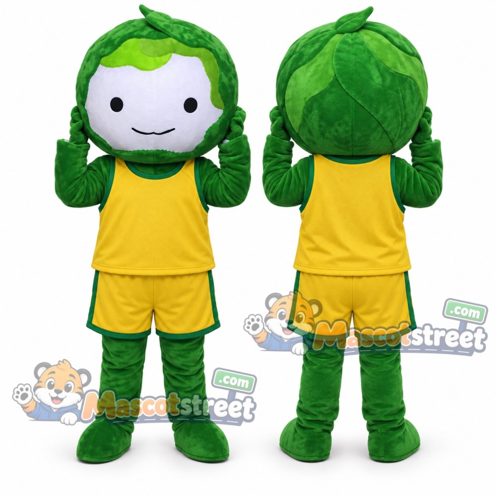 Green Cabbage Mascot Costume with Yellow Sports Uniform