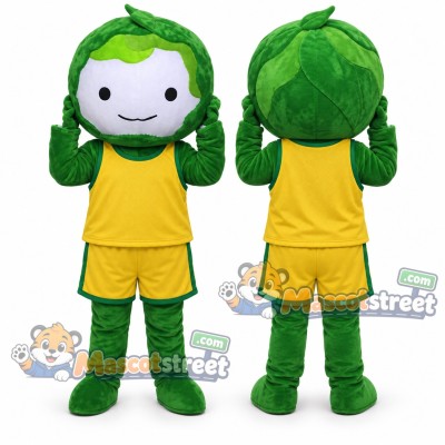 Green Cabbage Mascot Costume with Yellow Sports Uniform