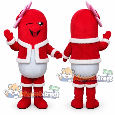Red and White Pill Mascot Costume with Santa Jacket and Shorts Red and White Pill Mascot Costume with Santa Jacket and Shorts