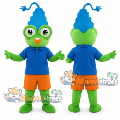 Green Frog Mascot Costume with Blue Shirt and Orange Shorts Green Frog Mascot Costume with Blue Shirt and Orange Shorts