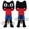 Black Cat Mascot Costume with Red Sweatshirt and Blue Shorts