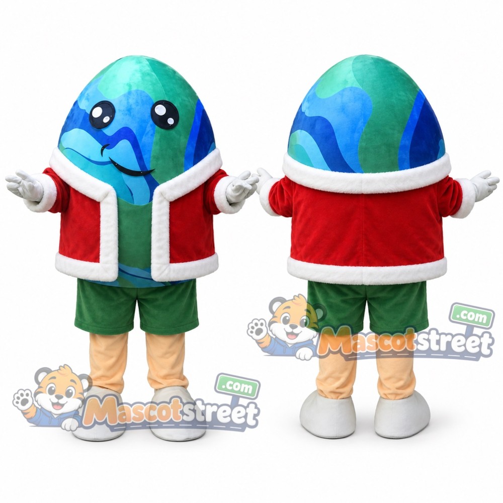 Earth Globe Mascot Costume with Santa Jacket and Green Shorts Earth Globe Mascot Costume with Santa Jacket and Green Shorts