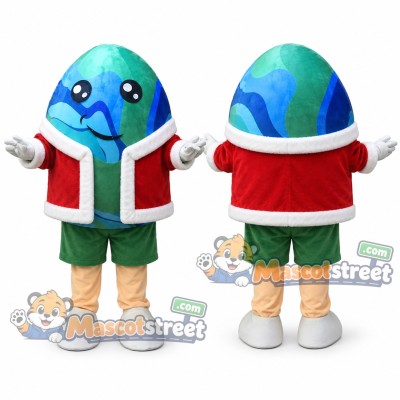 Earth Globe Mascot Costume with Santa Jacket and Green Shorts Earth Globe Mascot Costume with Santa Jacket and Green Shorts