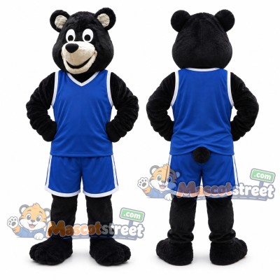 Black Bear Mascot Costume with Blue Sports Uniform