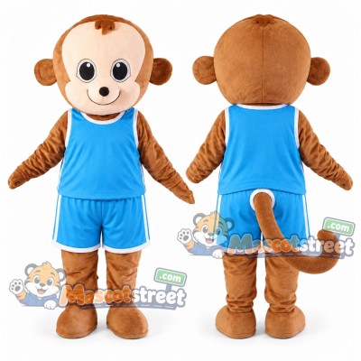 Brown Monkey Mascot Costume with Light Blue Sports Uniform