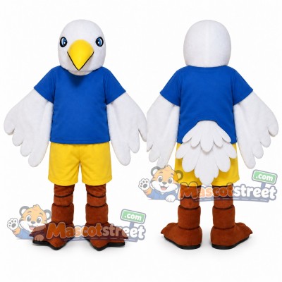 White Seagull Mascot Costume with Blue Shirt and Yellow Shorts White Seagull Mascot Costume with Blue Shirt and Yellow Shorts