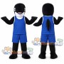 Black and White Orca Mascot Costume with Blue Sports Uniform