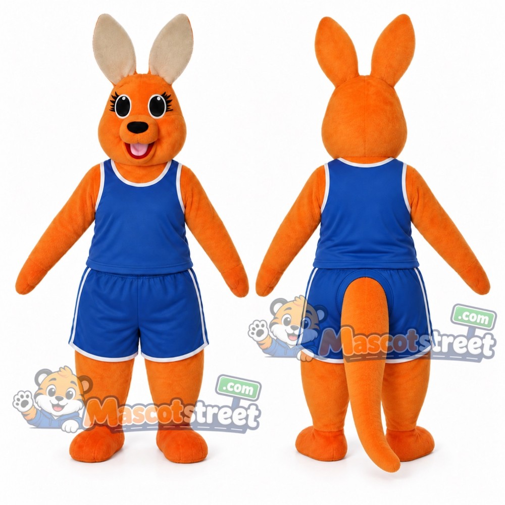 Orange Kangaroo Mascot Costume with Blue Sports Uniform Orange Kangaroo Mascot Costume with Blue Sports Uniform