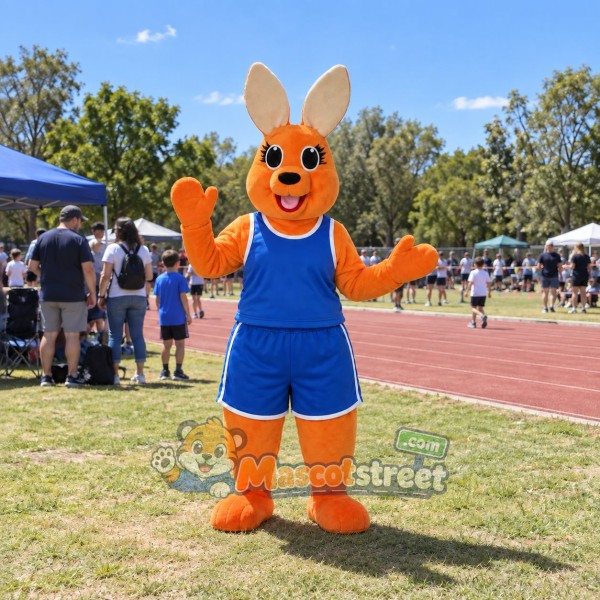 Orange Kangaroo Mascot Costume with Blue Sports Uniform Orange Kangaroo Mascot Costume with Blue Sports Uniform