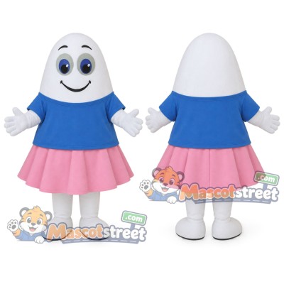White Ghost Mascot Costume with Blue Shirt and Pink Skirt