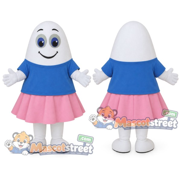 White Ghost Mascot Costume with Blue Shirt and Pink Skirt