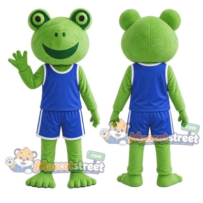 Green Frog Mascot Costume with Blue Sports Uniform Green Frog Mascot Costume with Blue Sports Uniform