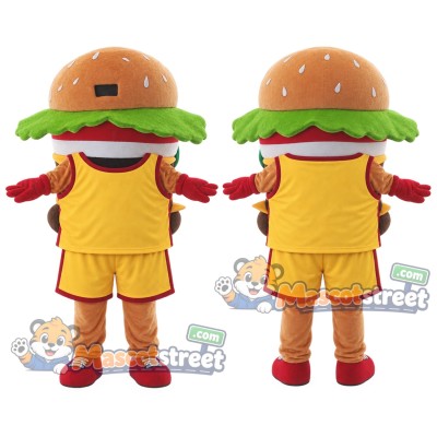 Hamburger Mascot Costume with Yellow Sports Uniform