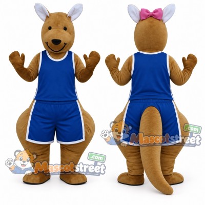 Tan Kangaroo Mascot Costume with Blue Sports Uniform Tan Kangaroo Mascot Costume with Blue Sports Uniform